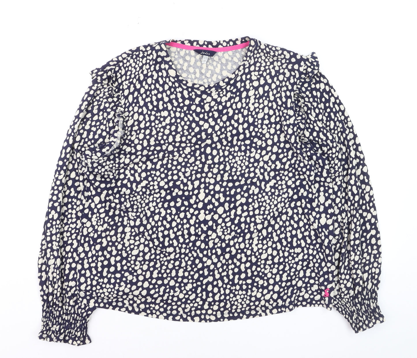 Joules Women's Blue Polka Dot Ruffle Long Sleeve Cotton Tunic Blouse UK16