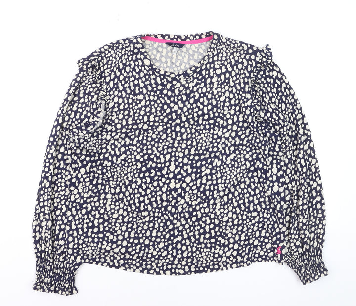 Joules Women's Blue Polka Dot Ruffle Long Sleeve Cotton Tunic Blouse UK16