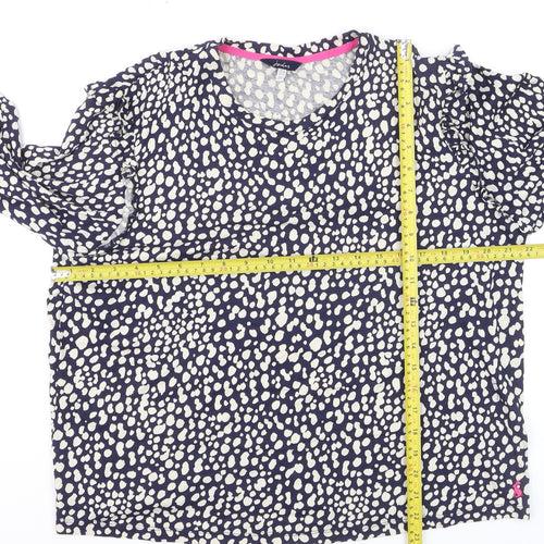 Joules Women's Blue Polka Dot Ruffle Long Sleeve Cotton Tunic Blouse UK16