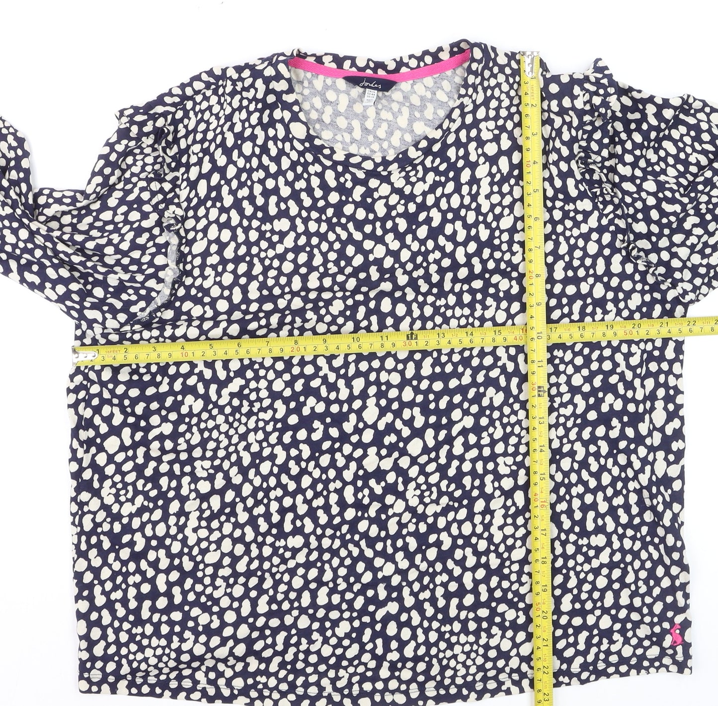 Joules Women's Blue Polka Dot Ruffle Long Sleeve Cotton Tunic Blouse UK16