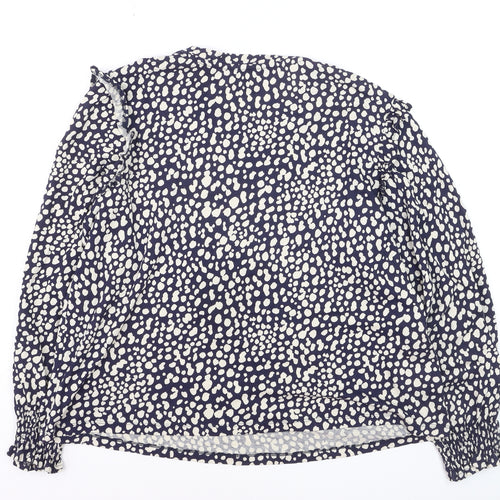 Joules Women's Blue Polka Dot Ruffle Long Sleeve Cotton Tunic Blouse UK16