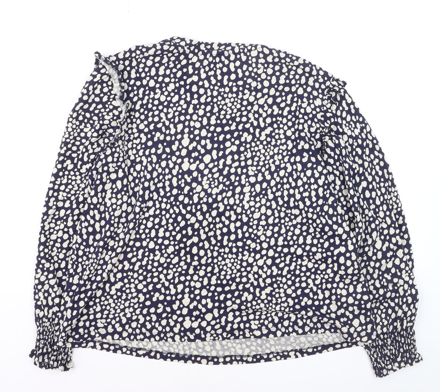 Joules Women's Blue Polka Dot Ruffle Long Sleeve Cotton Tunic Blouse UK16