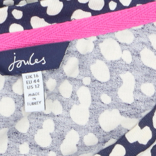 Joules Women's Blue Polka Dot Ruffle Long Sleeve Cotton Tunic Blouse UK16