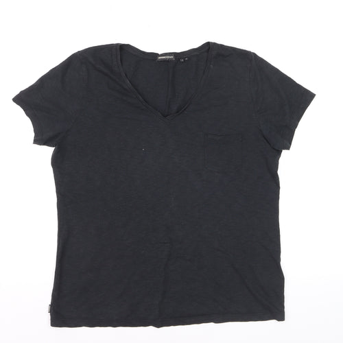 Superdry Women's Black V-Neck Short Sleeve Cotton T-Shirt Size 12