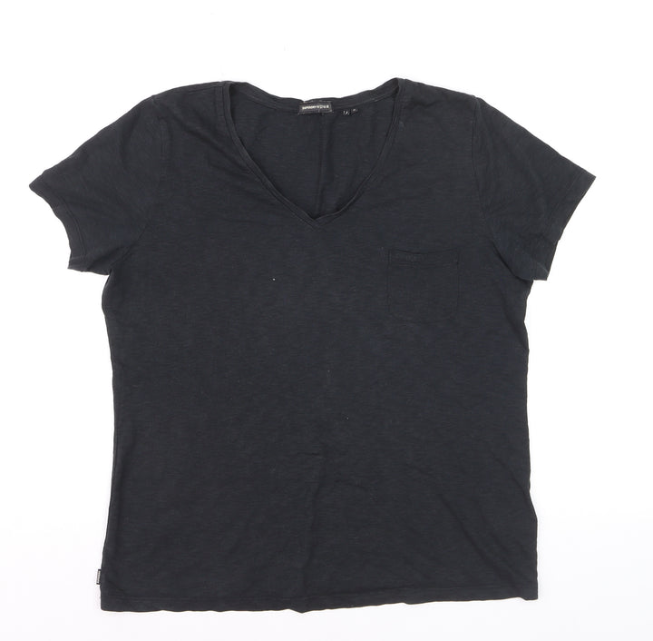 Superdry Women's Black V-Neck Short Sleeve Cotton T-Shirt Size 12