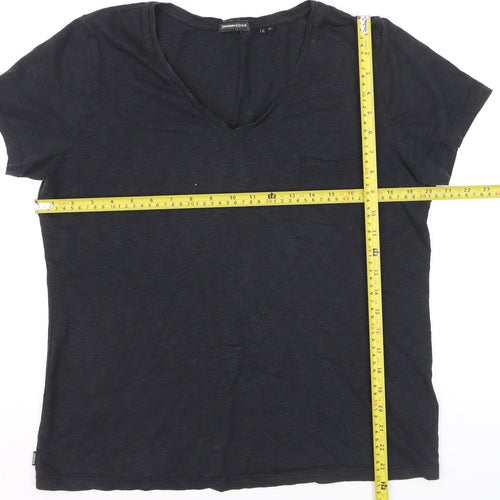 Superdry Women's Black V-Neck Short Sleeve Cotton T-Shirt Size 12