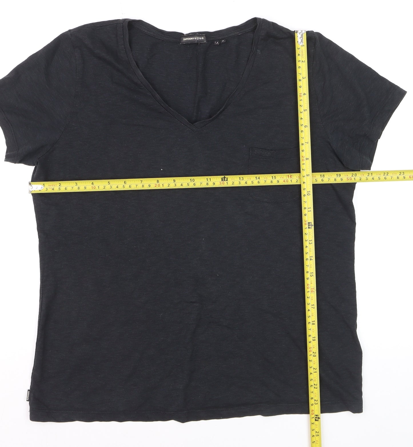 Superdry Women's Black V-Neck Short Sleeve Cotton T-Shirt Size 12