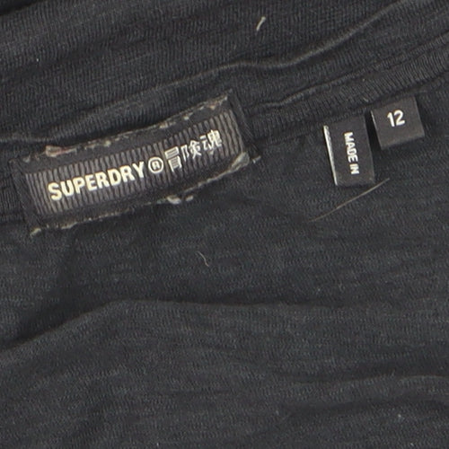 Superdry Women's Black V-Neck Short Sleeve Cotton T-Shirt Size 12