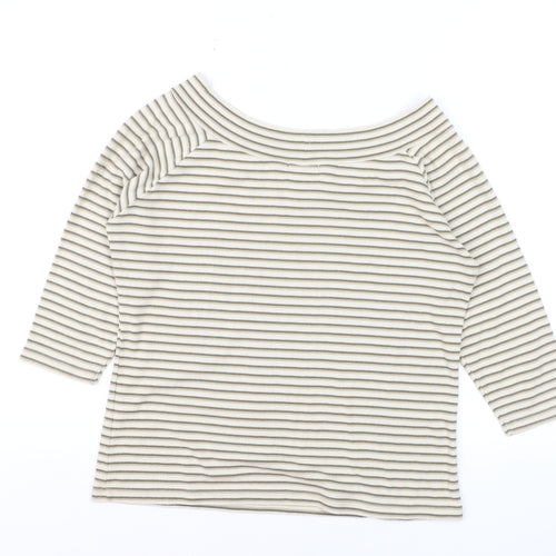 Bonmarché Women’s Beige Striped Boat Neck 3/4 Sleeve T-Shirt M