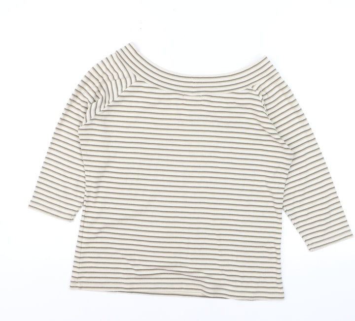Bonmarché Women’s Beige Striped Boat Neck 3/4 Sleeve T-Shirt M