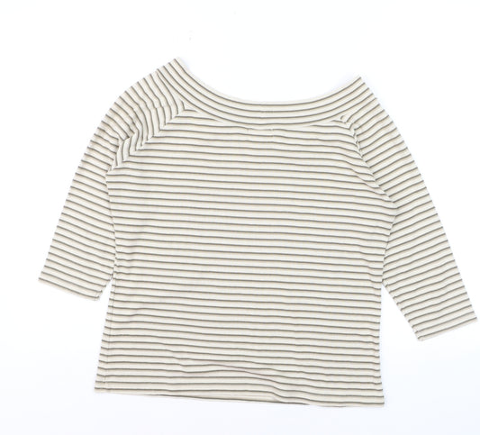 Bonmarché Women’s Beige Striped Boat Neck 3/4 Sleeve T-Shirt M