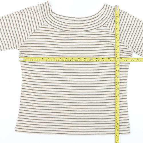Bonmarché Women’s Beige Striped Boat Neck 3/4 Sleeve T-Shirt M