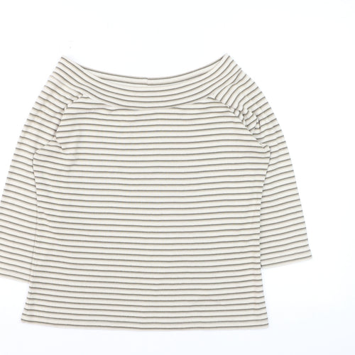 Bonmarché Women’s Beige Striped Boat Neck 3/4 Sleeve T-Shirt M