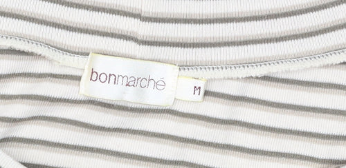 Bonmarché Women’s Beige Striped Boat Neck 3/4 Sleeve T-Shirt M