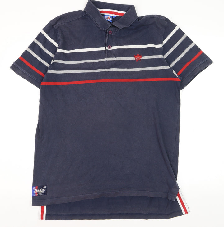 Reading FC Mens Blue Striped Polo Shirt Size L 100% Cotton