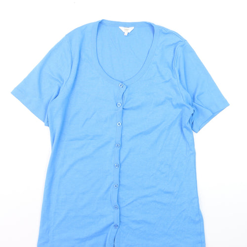 Cotton Traders Womens Blue Button-Up Short Sleeve Top Size 12