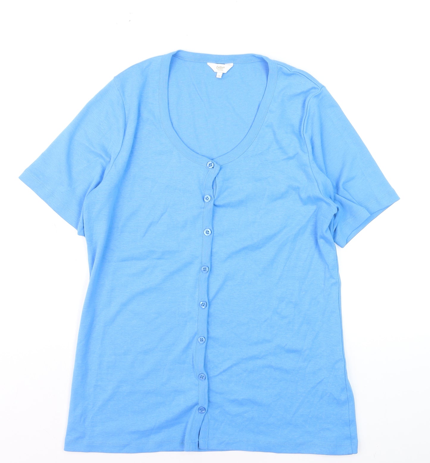 Cotton Traders Womens Blue Button-Up Short Sleeve Top Size 12