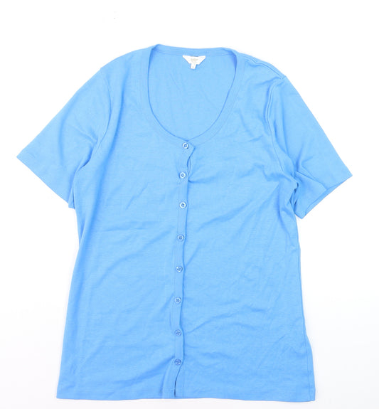 Cotton Traders Womens Blue Button-Up Short Sleeve Top Size 12
