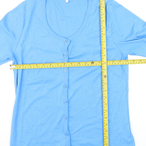 Cotton Traders Womens Blue Button-Up Short Sleeve Top Size 12