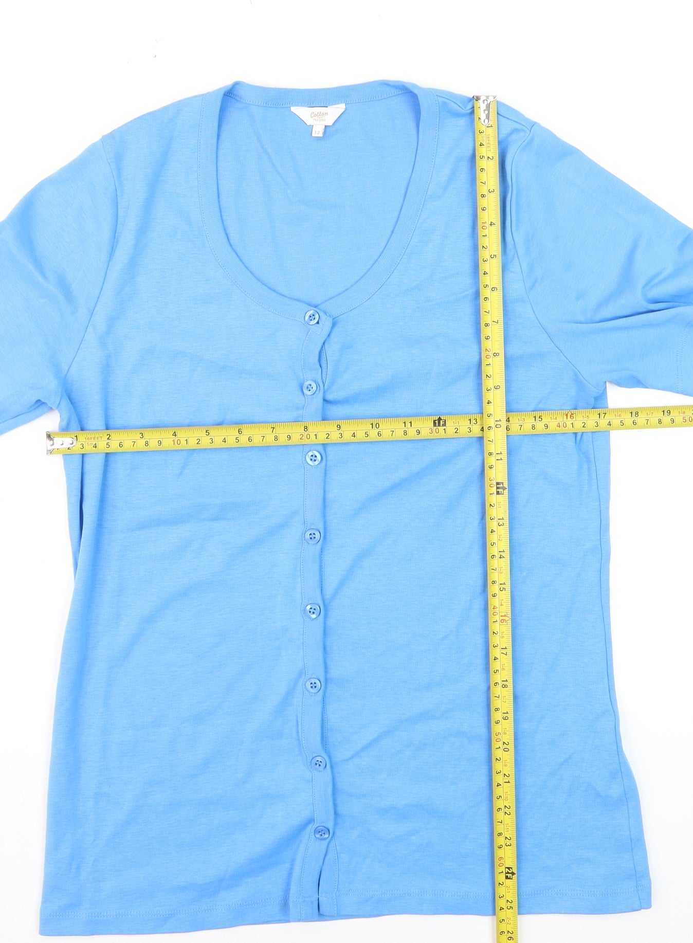 Cotton Traders Womens Blue Button-Up Short Sleeve Top Size 12