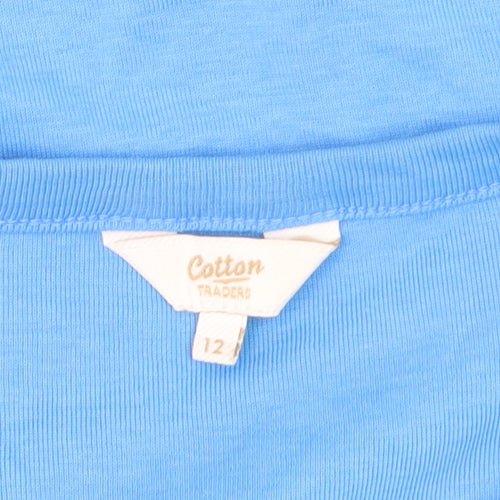 Cotton Traders Womens Blue Button-Up Short Sleeve Top Size 12