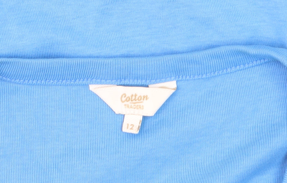 Cotton Traders Womens Blue Button-Up Short Sleeve Top Size 12
