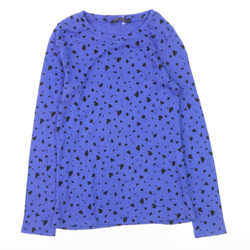 Marks and Spencer Women Blue Long Sleeve Heart Print Cotton T-Shirt Size 10