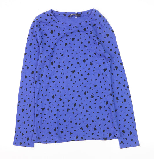 Marks and Spencer Women Blue Long Sleeve Heart Print Cotton T-Shirt Size 10