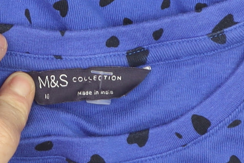 Marks and Spencer Women Blue Long Sleeve Heart Print Cotton T-Shirt Size 10