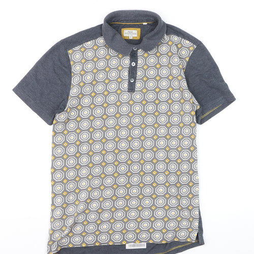 Next Men's Grey Geometric Collared Short Sleeve Polo Shirt Size M