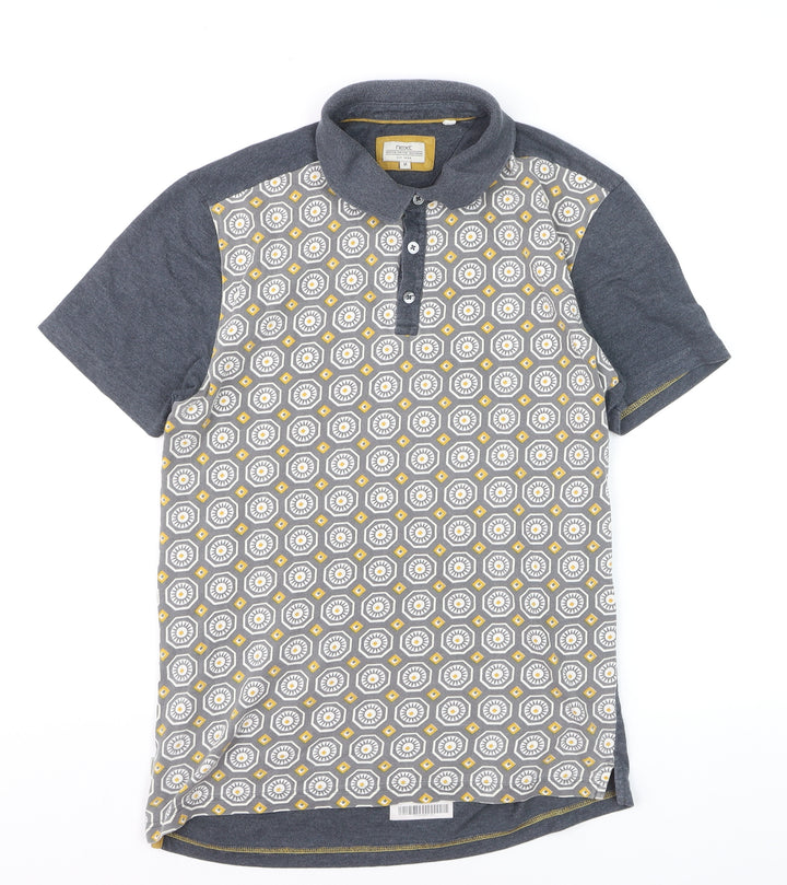 Next Men's Grey Geometric Collared Short Sleeve Polo Shirt Size M