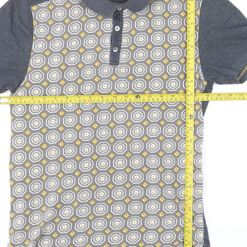 Next Men's Grey Geometric Collared Short Sleeve Polo Shirt Size M