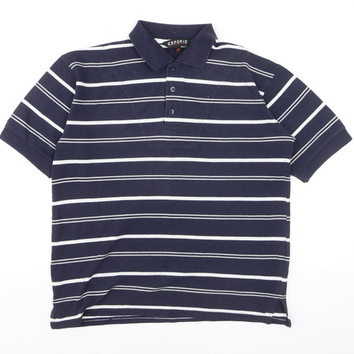 Emporio Collection Men's Navy Striped Short Sleeve Polo M