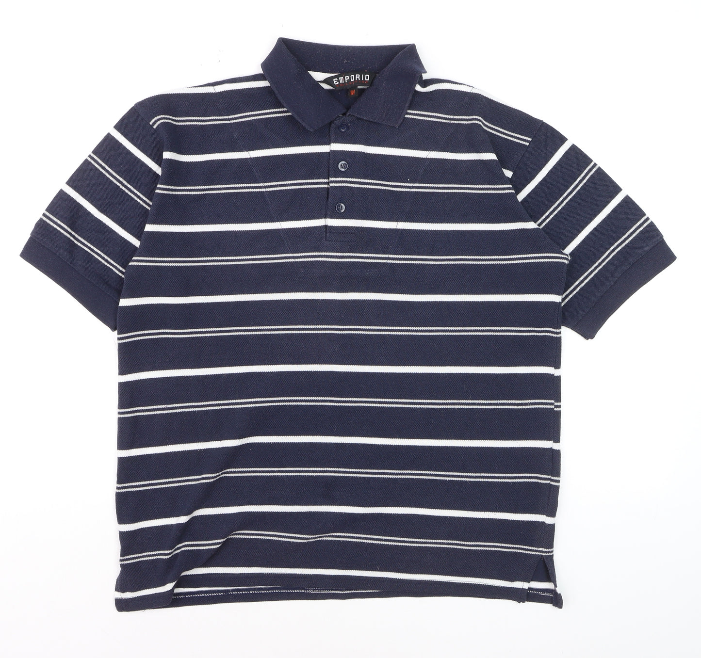 Emporio Collection Men's Navy Striped Short Sleeve Polo M