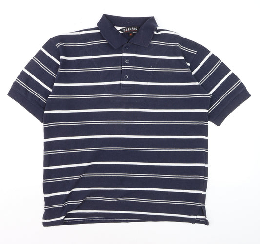 Emporio Collection Men's Navy Striped Short Sleeve Polo M