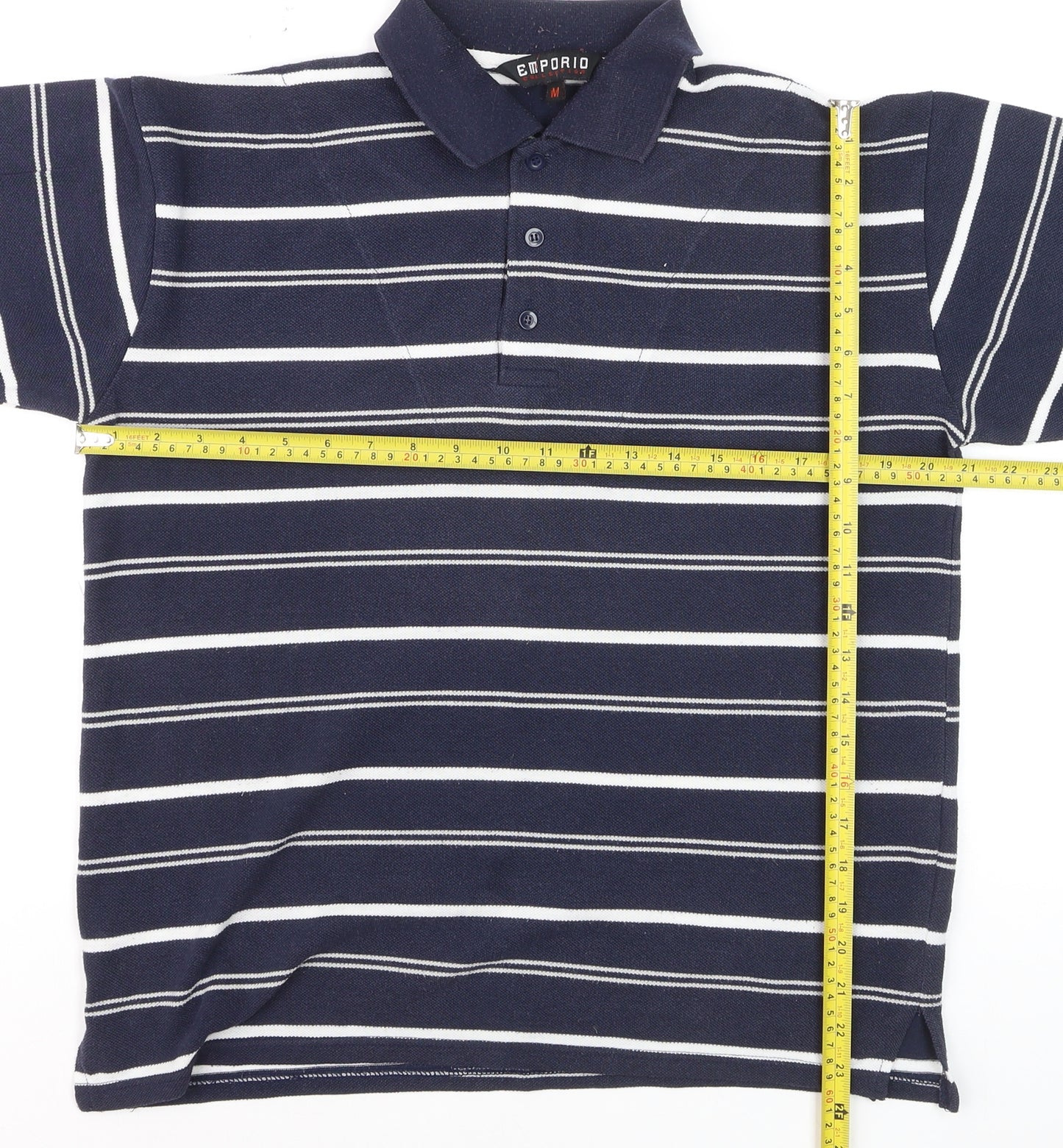 Emporio Collection Men's Navy Striped Short Sleeve Polo M