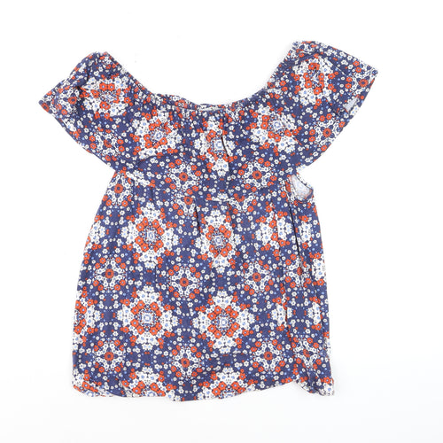 Tu Women’s Blue Floral Off Shoulder Ruffle Tunic Blouse Size 16