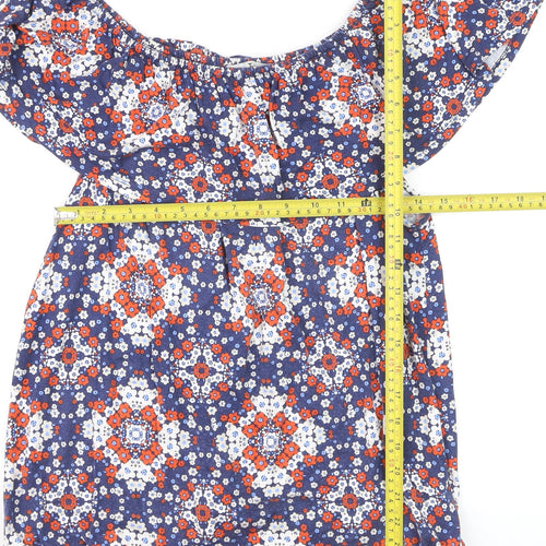 Tu Women’s Blue Floral Off Shoulder Ruffle Tunic Blouse Size 16