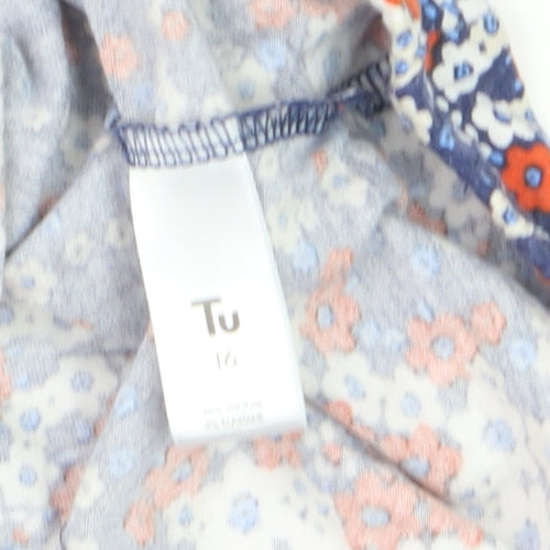 Tu Women’s Blue Floral Off Shoulder Ruffle Tunic Blouse Size 16