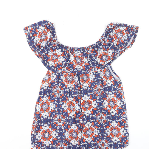 Tu Women’s Blue Floral Off Shoulder Ruffle Tunic Blouse Size 16