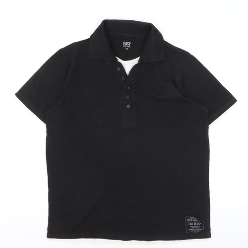 Easy Men’s Black Cotton Polo Shirt Size M 100cm Chest Casual Top