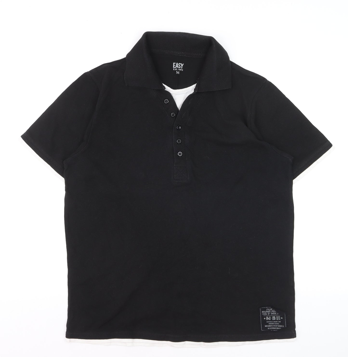Easy Men’s Black Cotton Polo Shirt Size M 100cm Chest Casual Top