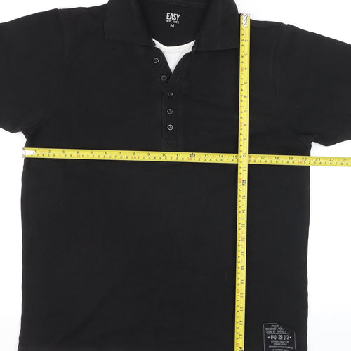 Easy Men’s Black Cotton Polo Shirt Size M 100cm Chest Casual Top