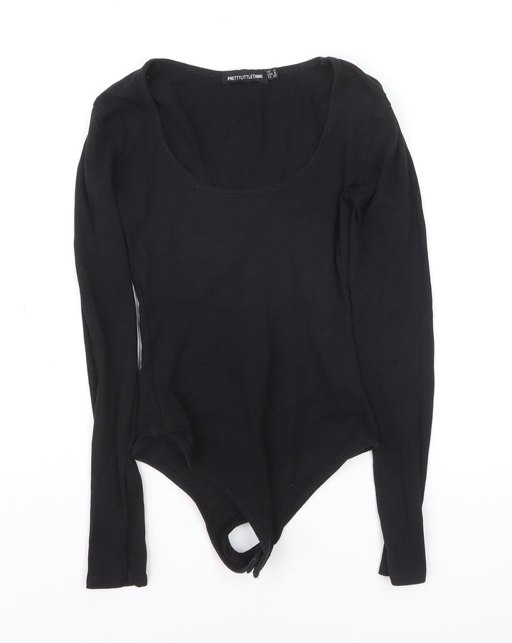 PrettyLittleThing Women’s Black Long Sleeve Scoop Neck Bodysuit Size 4