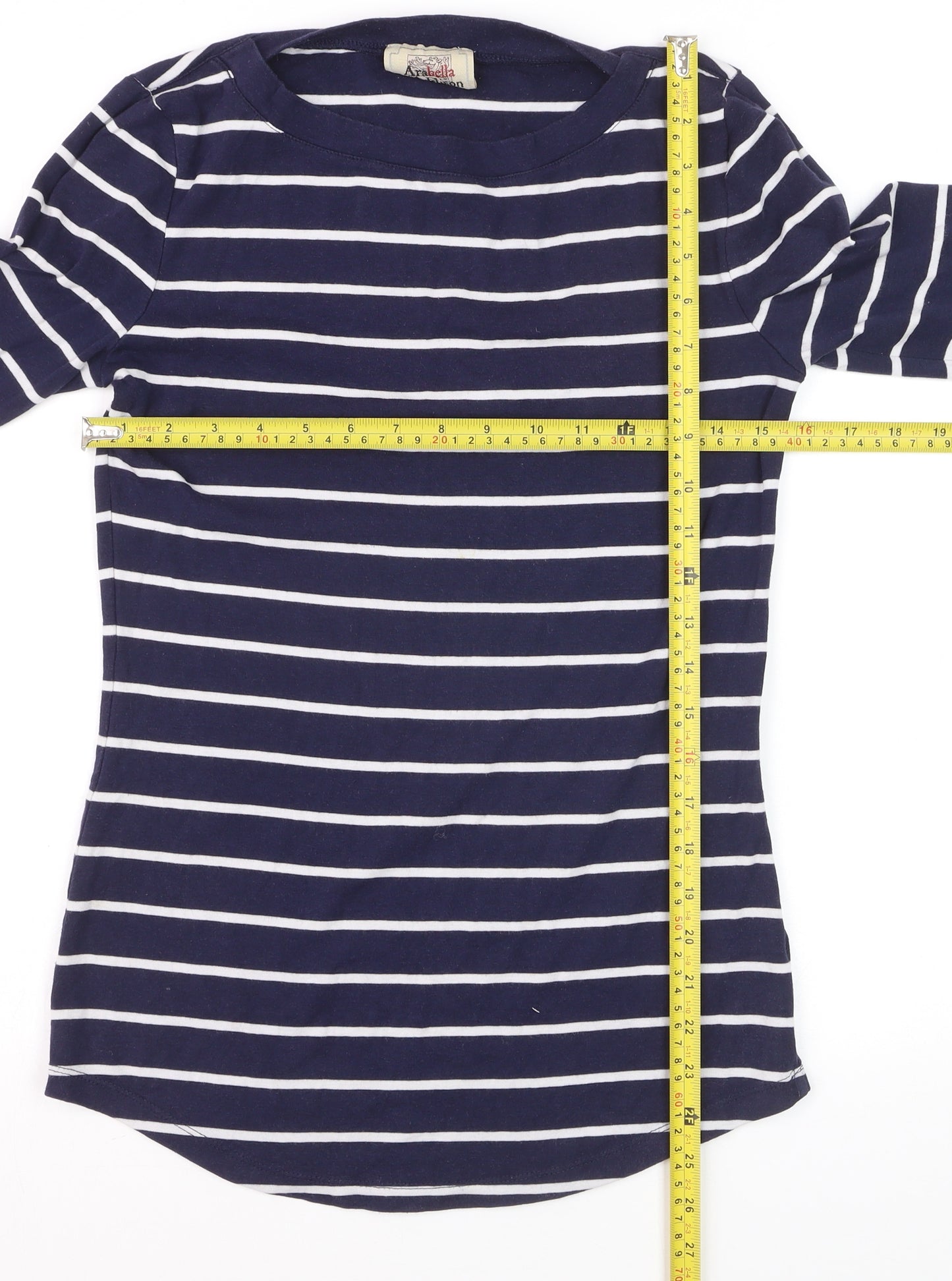 Arabella & Addison Women's Blue Striped 3/4 Sleeve Jersey T-Shirt L