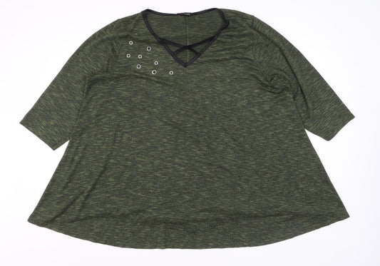 Yours Women’s Green 3/4 Sleeve V-Neck Plus Size T-Shirt Top 22