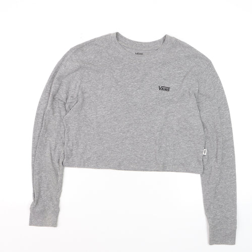 Vans Women's Grey Cropped Long Sleeve T-Shirt Small