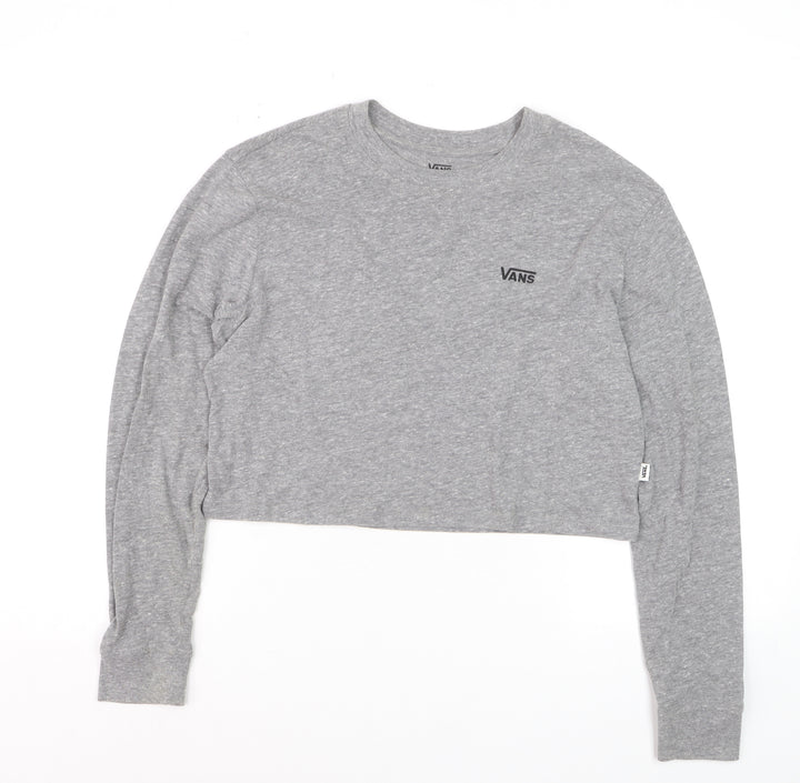 Vans Women's Grey Cropped Long Sleeve T-Shirt Small