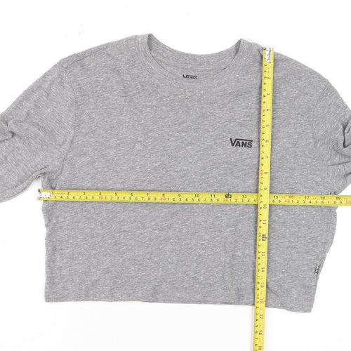 Vans Women's Grey Cropped Long Sleeve T-Shirt Small