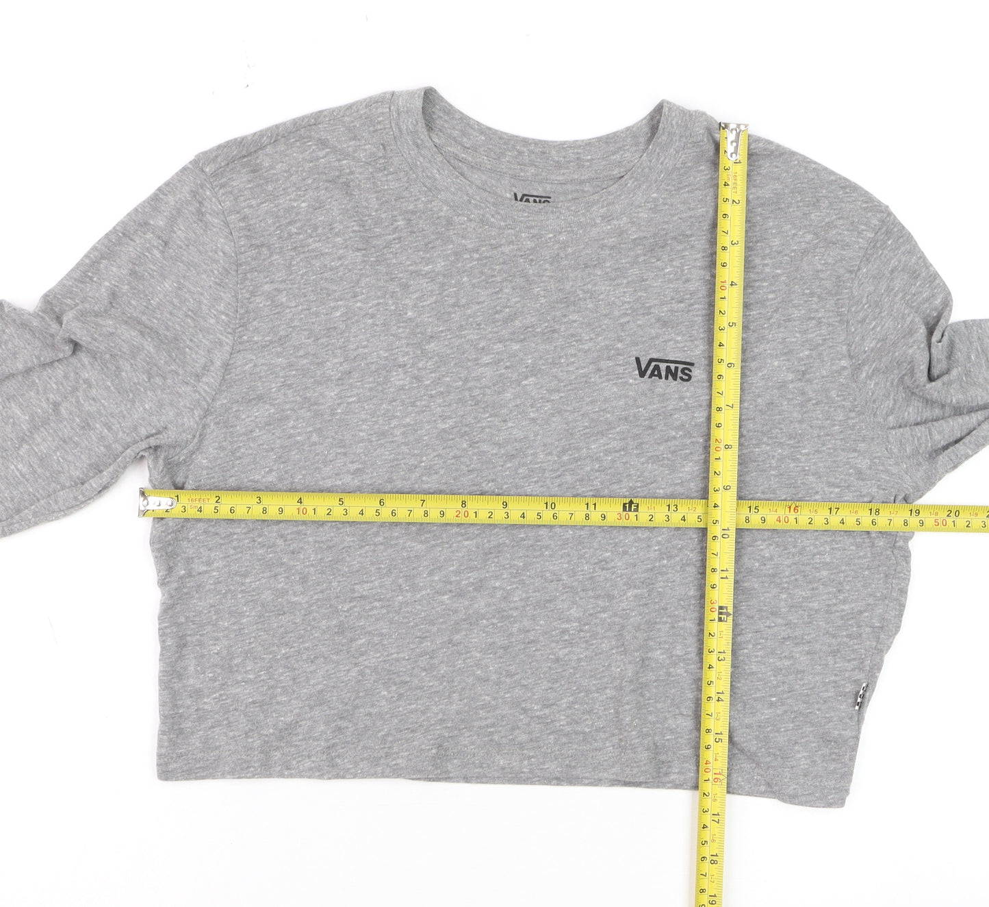 Vans Women's Grey Cropped Long Sleeve T-Shirt Small